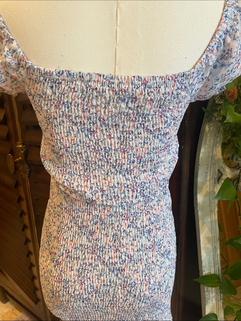 Altar’d State Smocked Floral Mini Dress in Light Blue Small - Picture 7 of 8